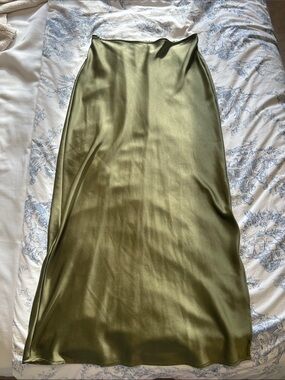 Old Navy Olive Satin Midi Slip Skirt